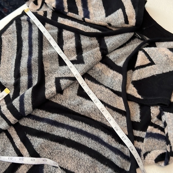 Lucky Brand Black & Gray Geometric Intarsia Knit Open Front Cardigan Sz S - Picture 6 of 8